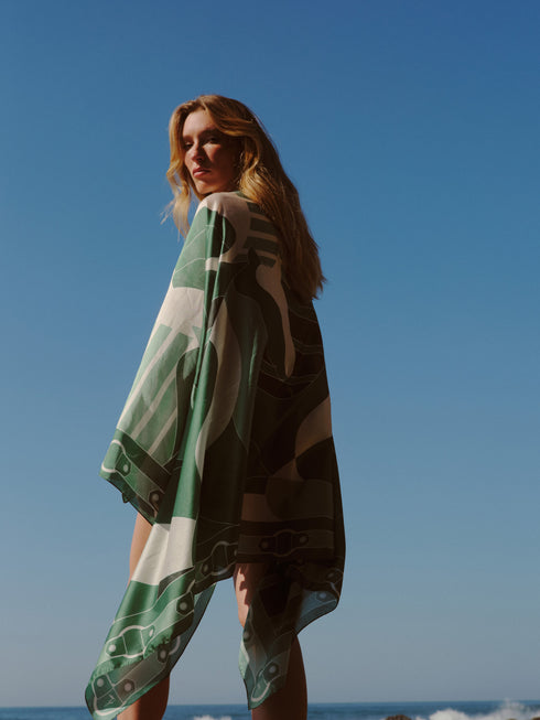 De La Falaise Cotton Silk Sarong / Green Horses