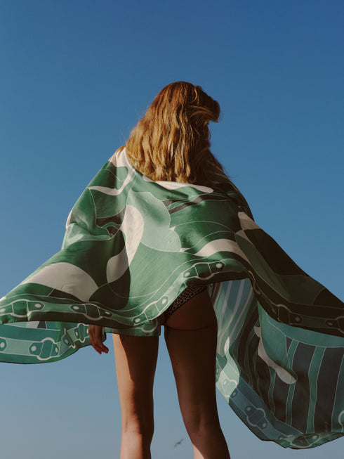 De La Falaise Cotton Silk Sarong / Green Horses