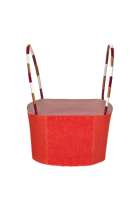 Guainia Linen Top / Red Embroidered