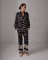 Santo Tomas Satin Silk Pants / Black Mini Palms Cream