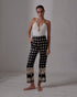 Santo Tomas Satin Silk Pants / Black Mini Palms Cream
