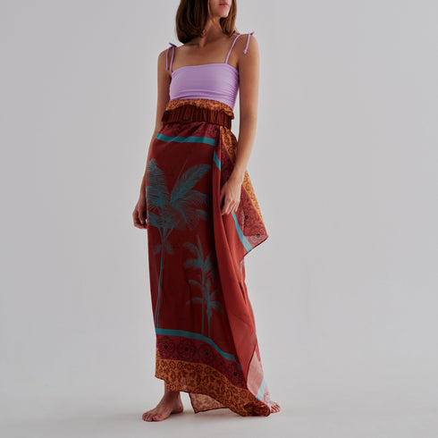 De La Falaise Cotton-Silk Sarong / Terracota Palms