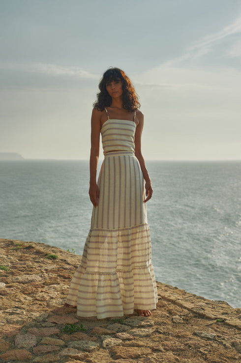 Julieta Linen Maxi Skirt / Lila Stripes