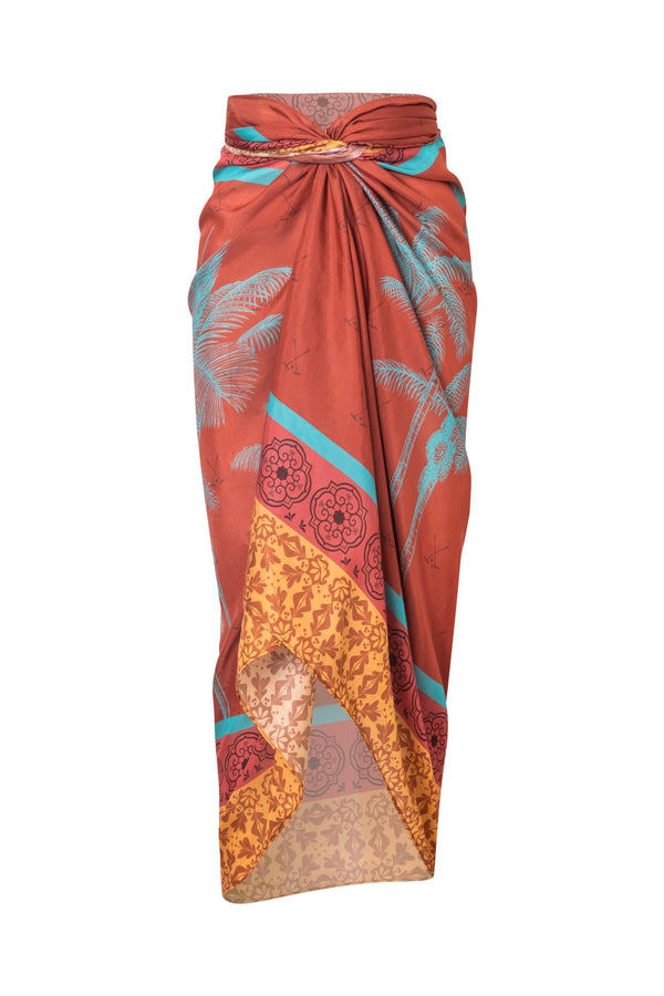 De La Falaise Cotton-Silk Sarong / Terracota Palms